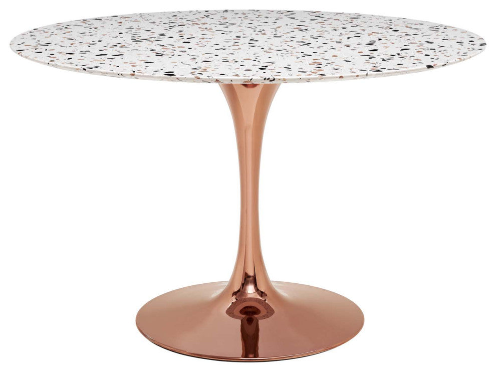 47" Dining Table, Round, Pink White, Metal, Modern, Cafe Bistro Hospitality