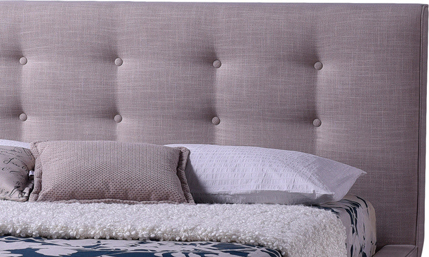 Jonesy Mid-Century Beige Fabric Upholstered Queen Size Platform Bed
