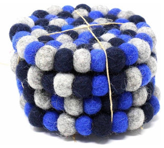 Felt Ball Coasters, Set of 4, Dark Blues