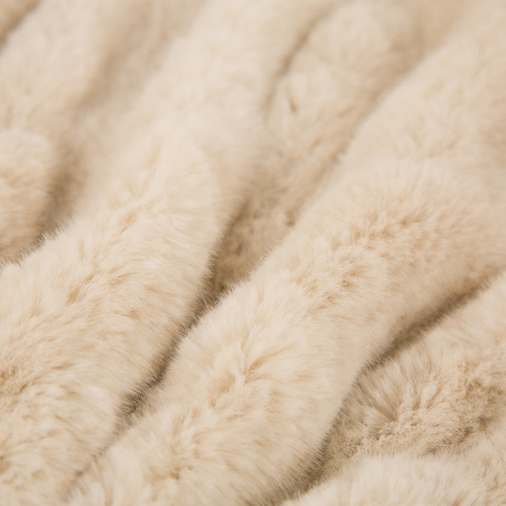 Beige Faux Fur Elastic Throw Blanket