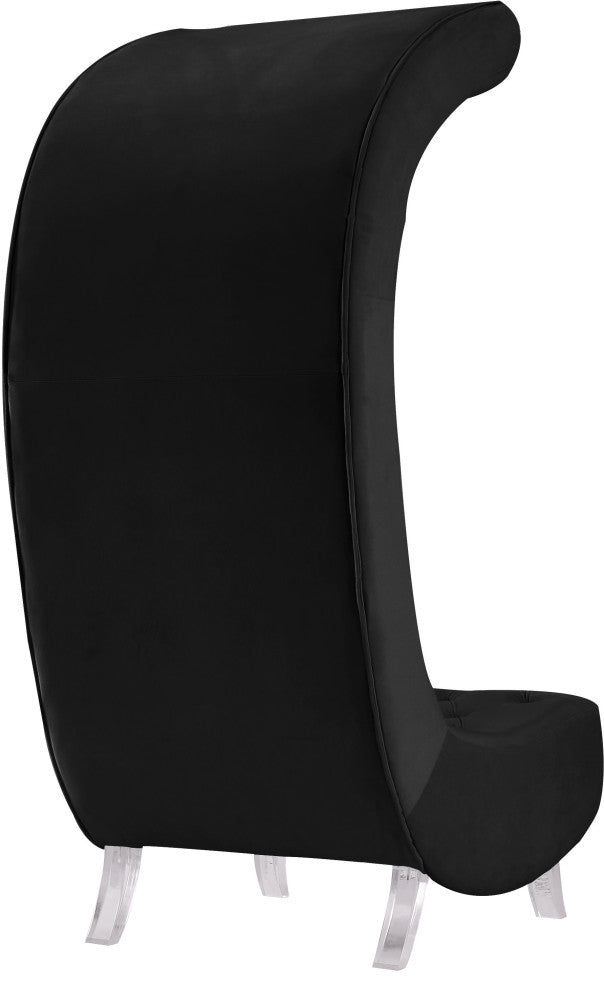 Crescent Velvet Upholstered Rounded Accent Chair, Black