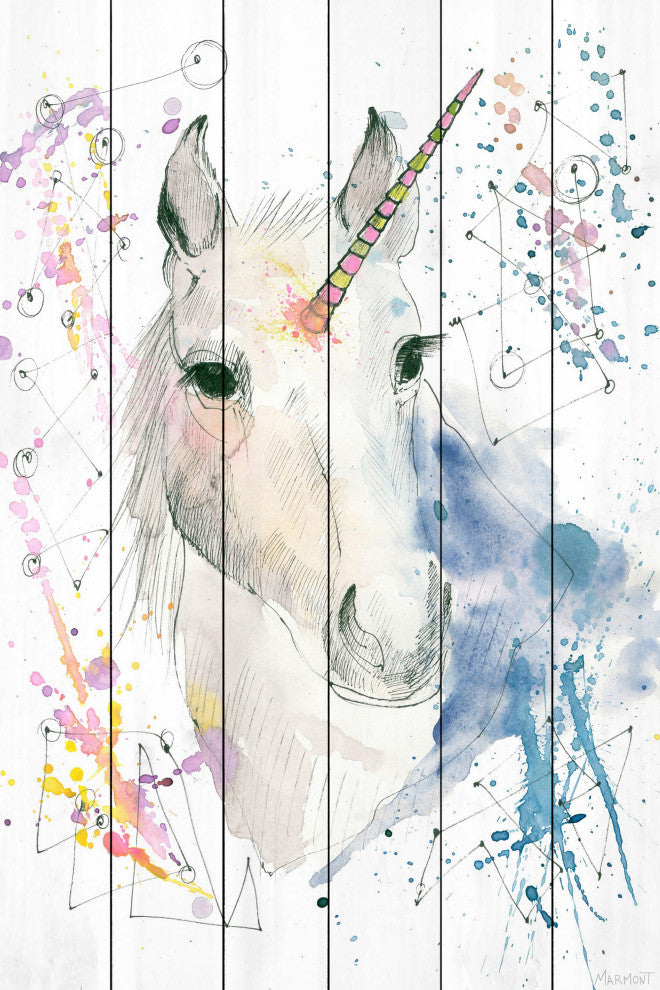 "Fantasy Unicorn" Painting Print on White Wood, 20x30