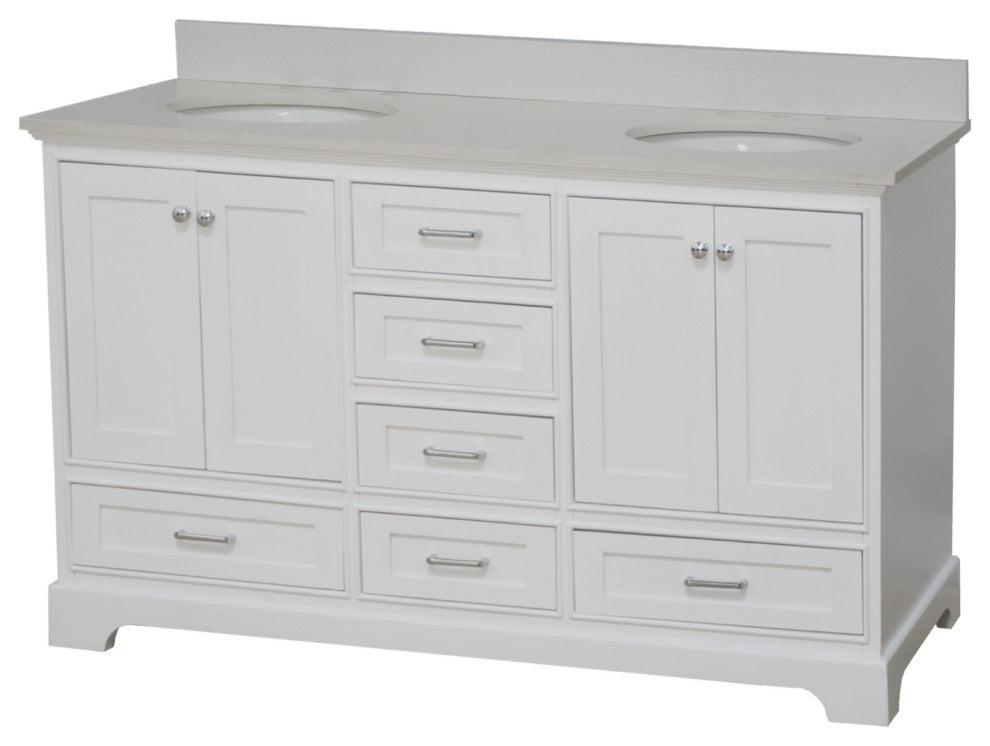 Harper 60" Bathroom Vanity, White, Quartz, Double