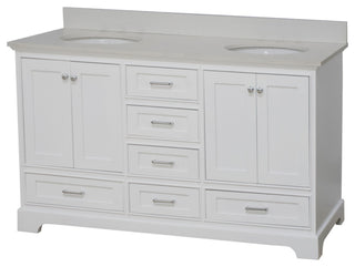 Harper 60" Bathroom Vanity, White, Quartz, Double