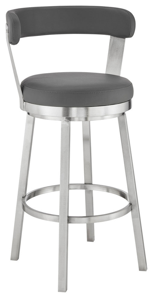 Bryant Swivel Stool, Brushed Stainless Steel/Gray, Counter Height