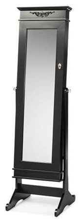 Black Crown Molding Top Free Standing Full Length Cheval Mirror Jewelry Armoire