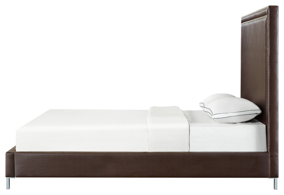 Giovanna Nailhead Trim Platform Bed, Espresso Leather Pu, King