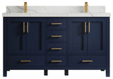 Willow Collections Malibu Vanity, Navy Blue, Calacatta Quartz, 60" Double