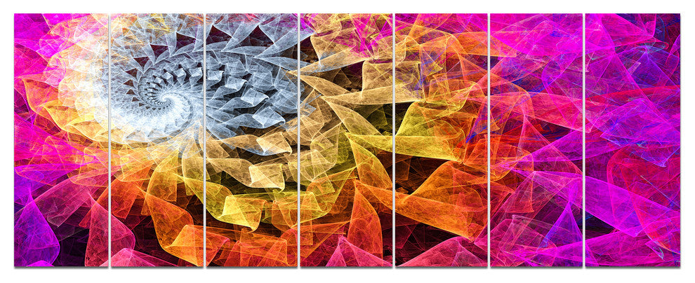 Colorful Spiral Kaleidoscope, Abstract Wall Art Canvas, 83"x32", 7 Panels