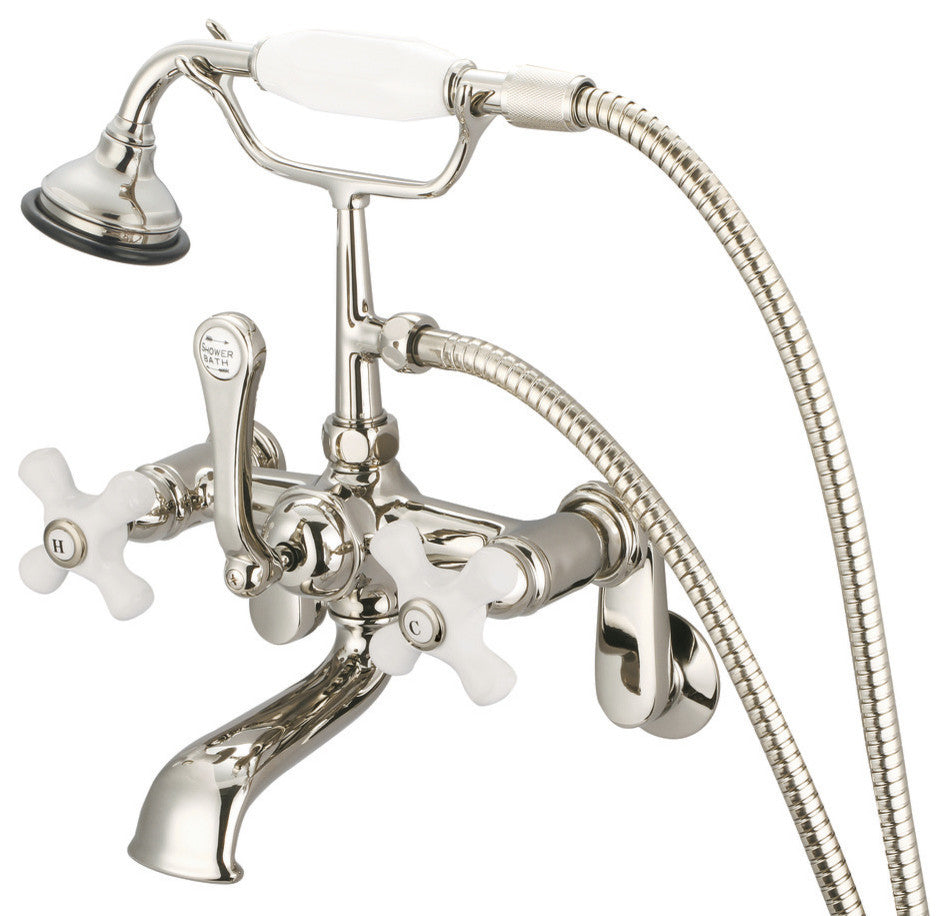 Vintage Classic Wall Mount Tub Faucet With Handshower, Polished Nickel Pvd Finis