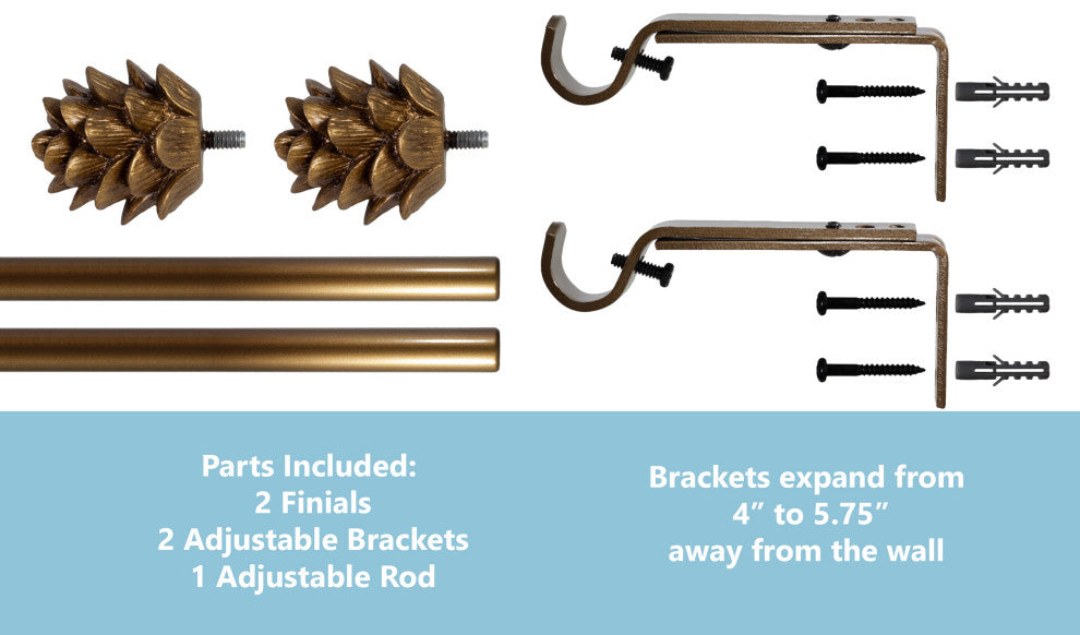 3/4" Pinecone Adjustable Curtain Rod, Renaissance Gold, 28"-48"