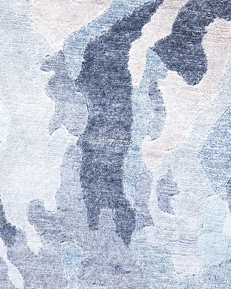 Modern, One-of-a-Kind Hand-Knotted Area Rug - Blue, 9' 1" x 12' 1"