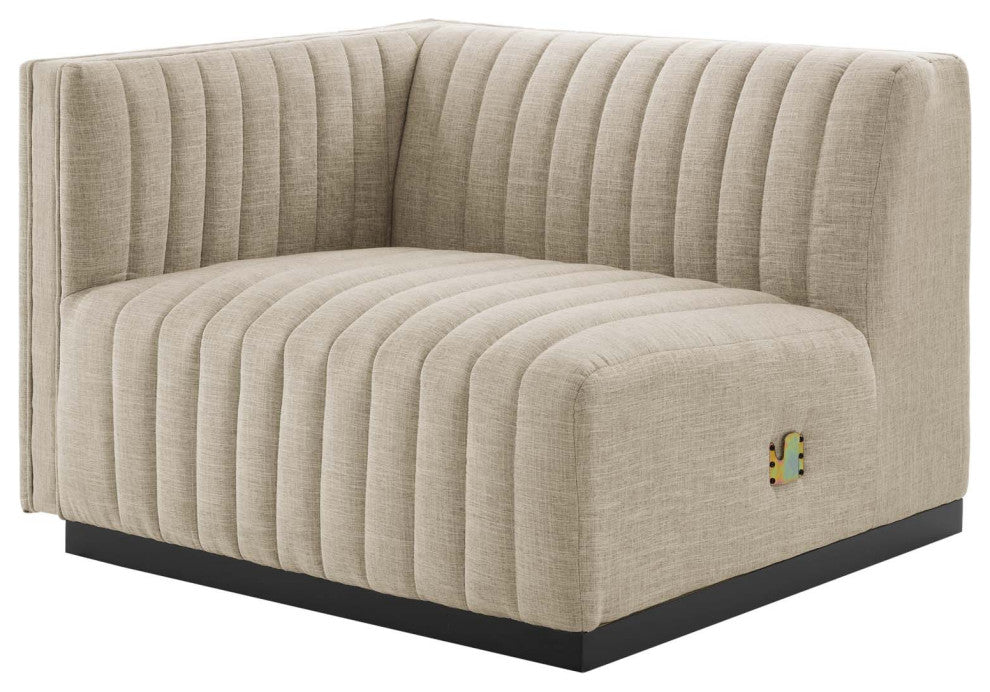 Conjure Channel Tufted Upholstered 6-Piece Sectional Sofa, Black Beige