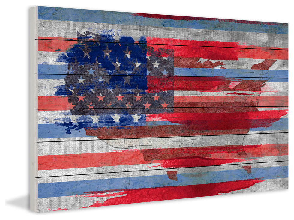"United States" Print on White Wood, 36"x24"