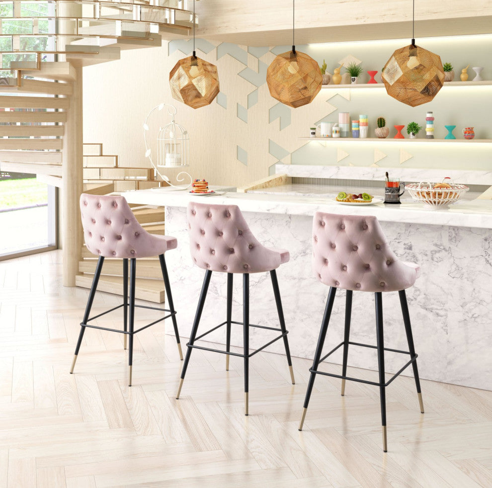 Bar Stool Chair Barstool, Steel Metal, Fabric, Pink, Black, Gold, Cafe Bistro