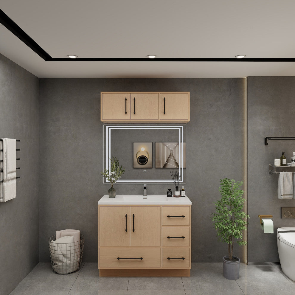 Victoria 42" Solid Wood Bath Vanity, Overhead Cabinet, Yellow Oak
