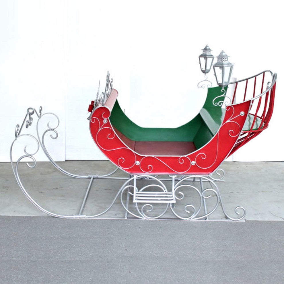 Large Victorian Christmas Sleigh, Red, Green, Silver