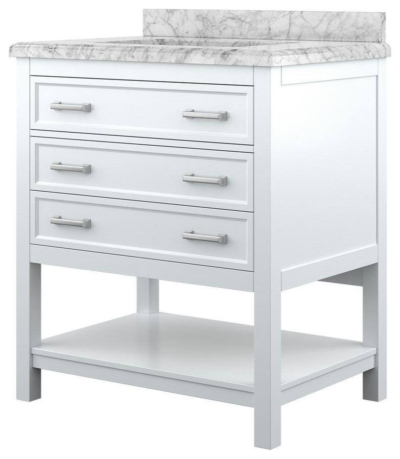 Affinity Bathroom Vanity With Carrara Marble Countertop, White, 31 in