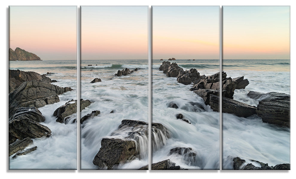 "Bay of Biscay Spain Seashore" Extra Large Wall Art Landscape, 4 Panels, 48"x28"
