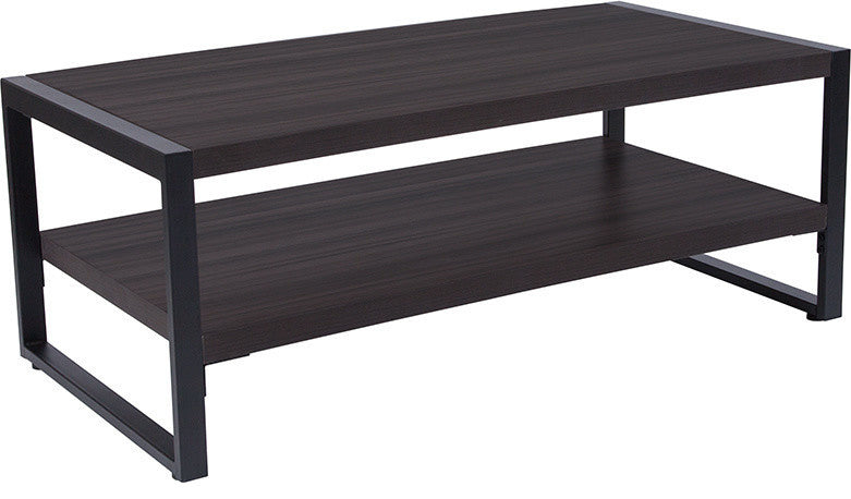 Charcoal Wood Grain Finish Coffee Table With Black Metal Frame