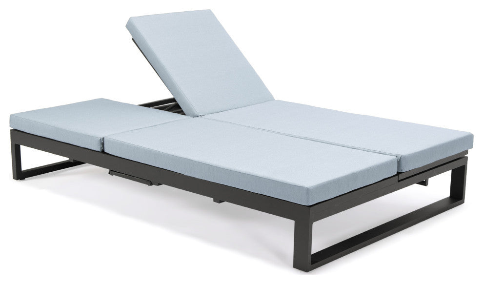 LeisureMod CLBL-82LGR Chelsea Convertible Reclining Double Chaise Grey Cushions