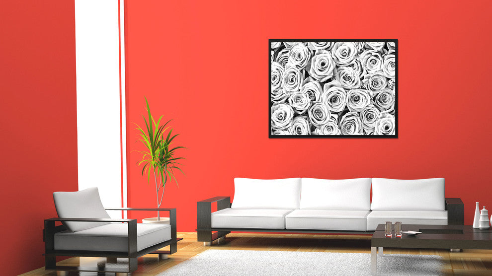 White Roses Flower Print on Canvas with Picture Frame, 28"x37"