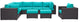 Modway Convene 9 Piece Outdoor Patio Sectional Set, Espresso Turquoise