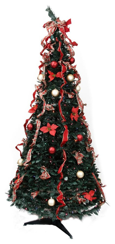 6' Pre-Lit Gold and Red Plaid Pop-Up Artificial Christmas Tree Multicolor Lights