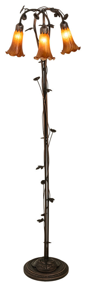 58" High Amber Tiffany Pond Lily 3 Light Floor Lamp