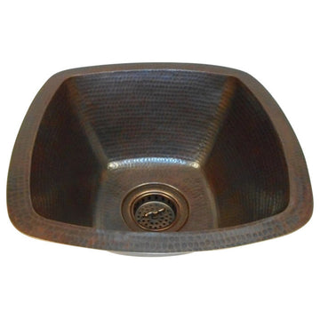 Rustic Copper Square Kitchen Bar Prep Sink with Strainer Drain