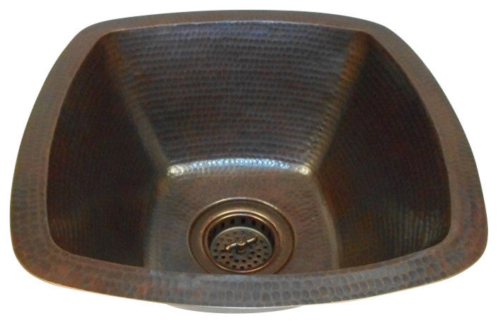 Rustic Copper Square Kitchen Bar Prep Sink with Strainer Drain