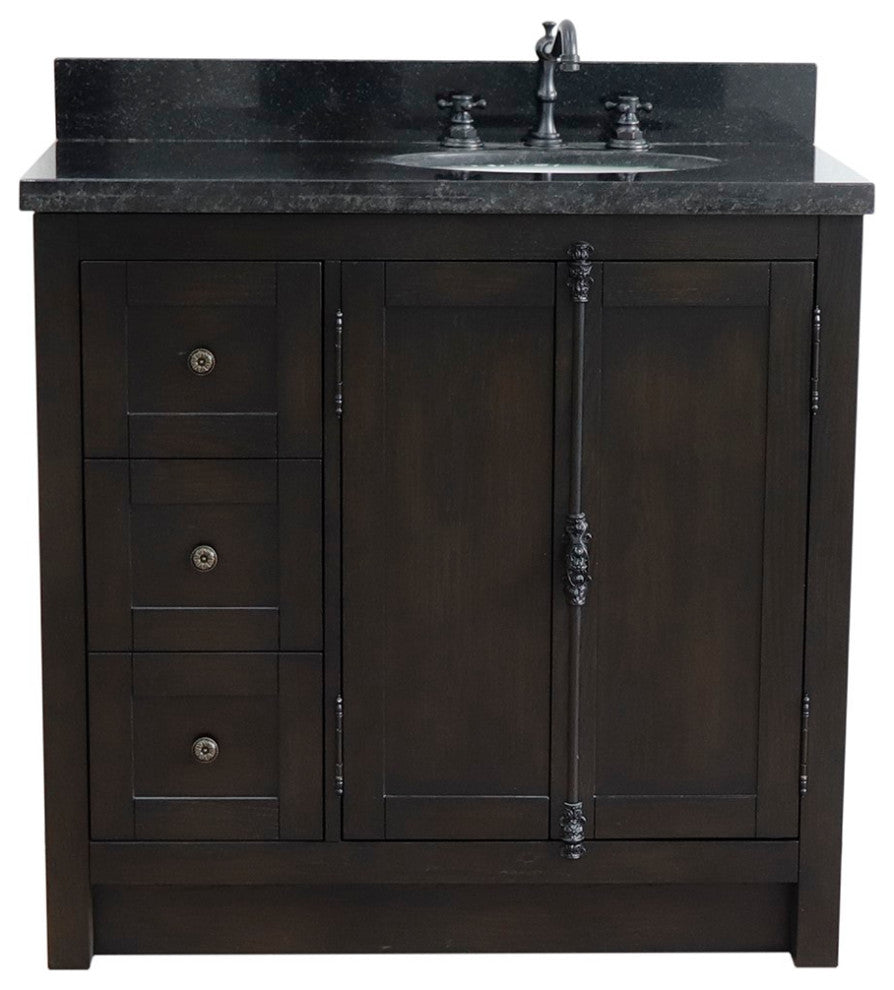 37" Single Vanity, Brown Ash With Black Galaxy Top, Right Doors/Right Oval Sink