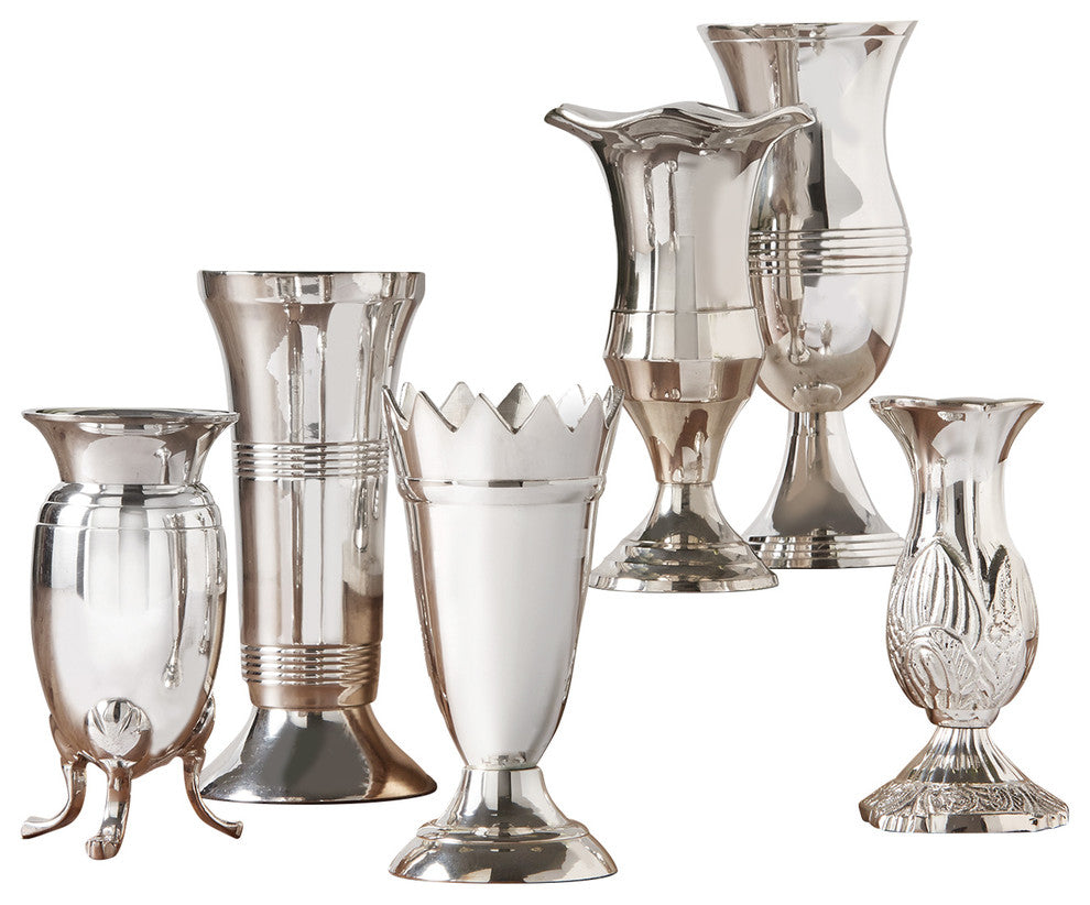Two's Company Queen Anne's, Set of 6, Silver-Plated Brass Vases