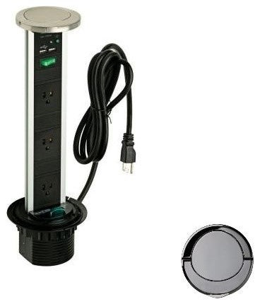 Sensio Pop Up Power Charging Station, 3-Socket 2-USB Outlets, Gun Metal