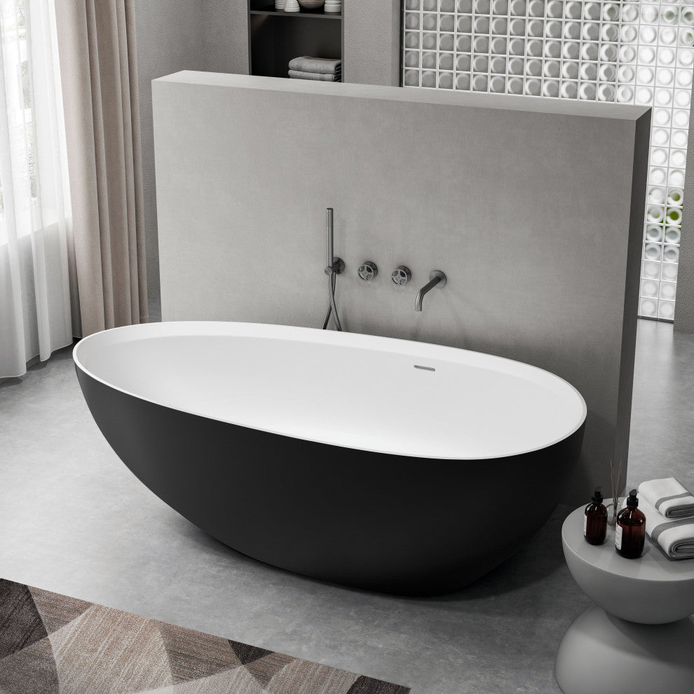 STAR&JANE Egg-shaped Stone Resin Matte Freestanding Bathtub, Black