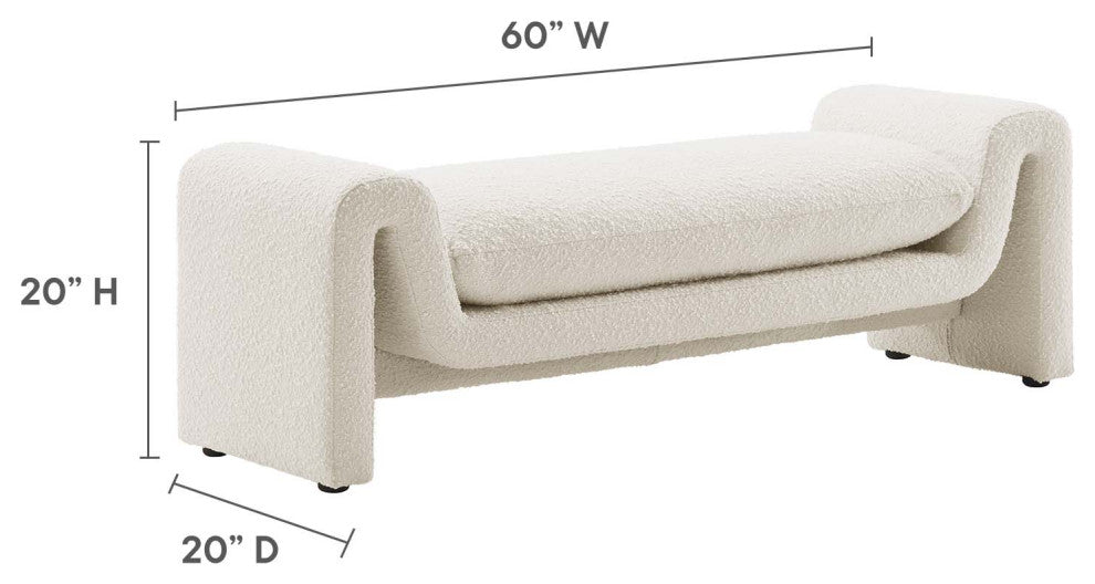 Waverly Boucle Fabric Bench, Ivory