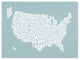 'USA States Text Map - Duck Egg' Canvas Art by Michael Tompsett