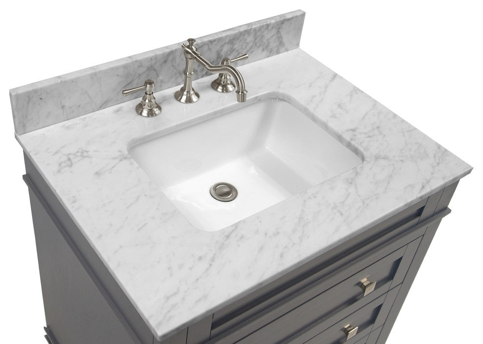 Eleanor 30" Bathroom Vanity, Marine Gray, Carrara Marble Top