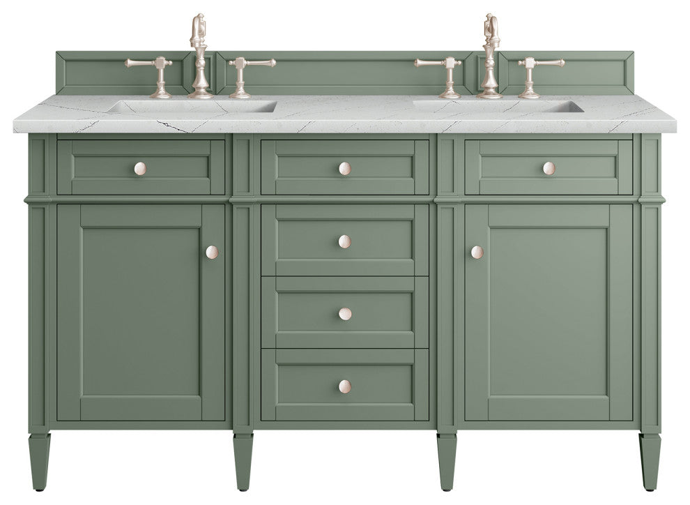 Brittany 60" Double Vanity, Smokey Celadon,  Ethereal Noctis Top