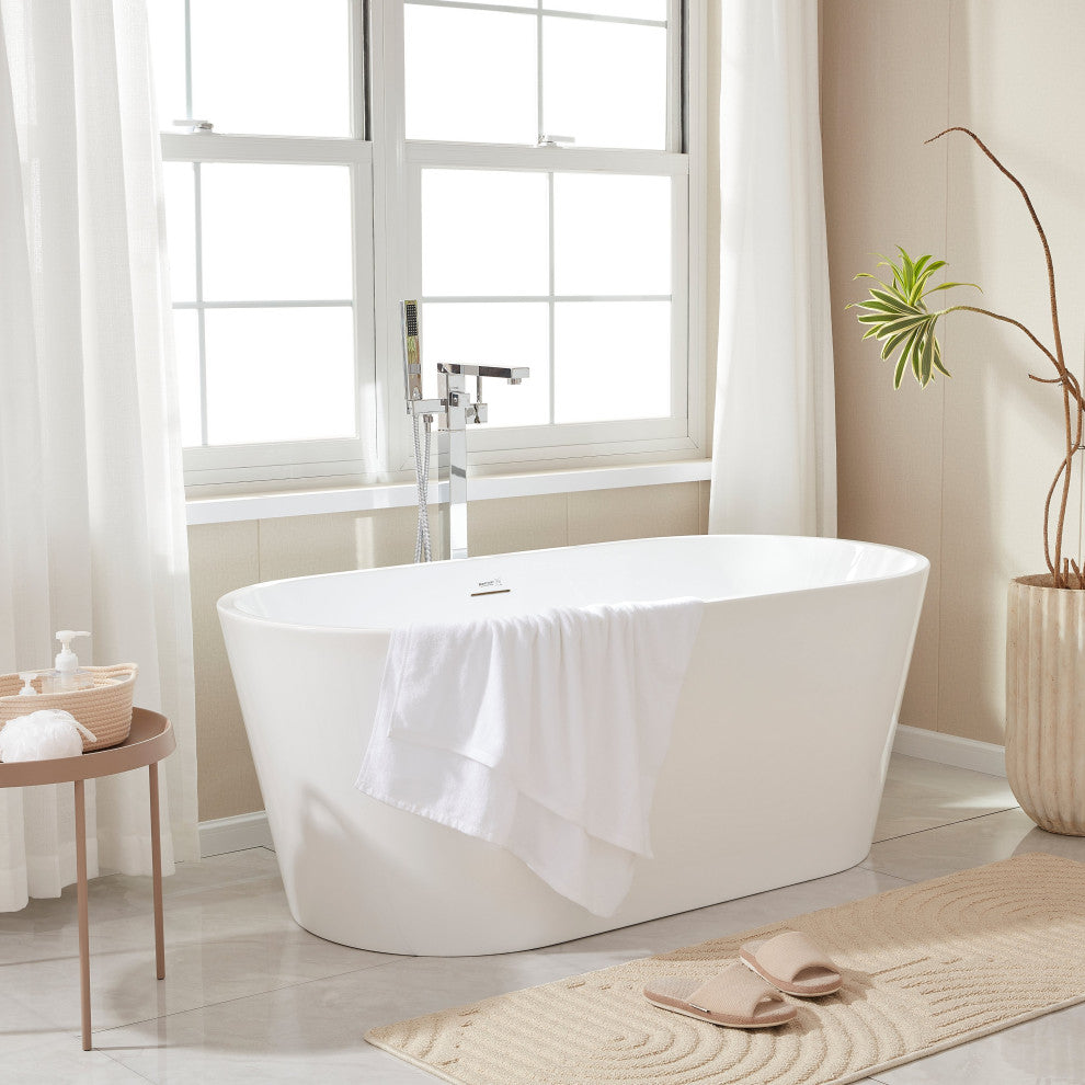Freestanding Acrylic Bathtub, White/Integrated Overflow, 59"