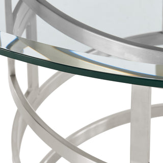 Diaz 48" Round Glass Tabletop Dining Table Brushed Stainless Steel Base