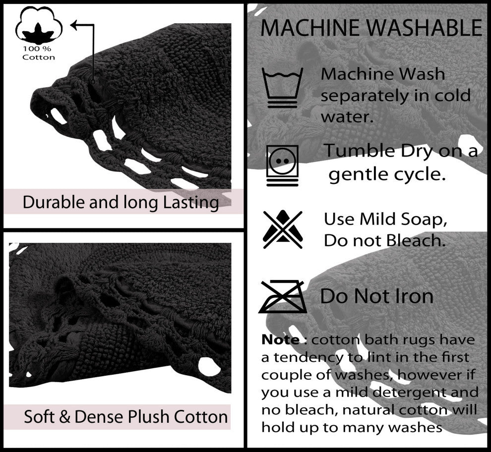 Hampton Crochet Reversible Bath Rug Set, 21x34 Rectangle, Gray