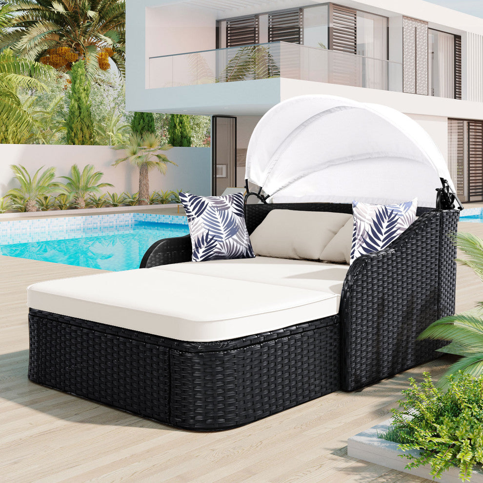 TATEUS 79.9" Outdoor Sunbed , Beige+black