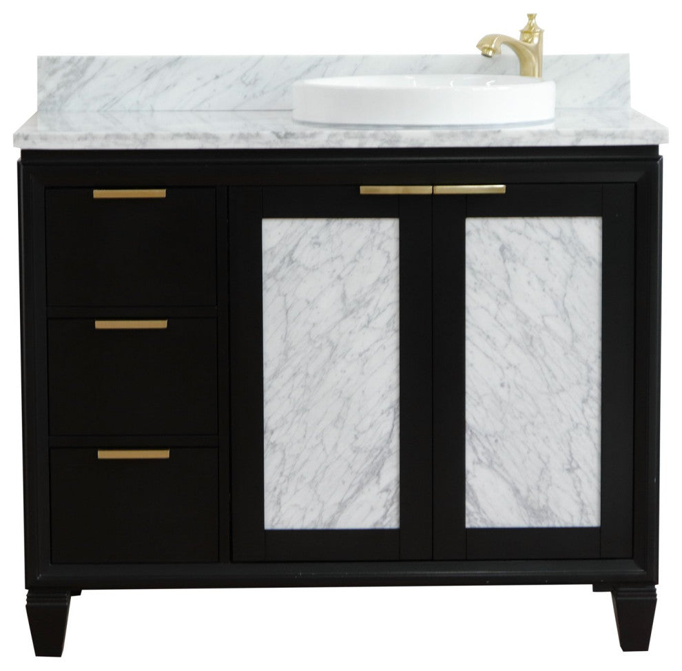 43" Single Vanity, Black Finish With White Carrara