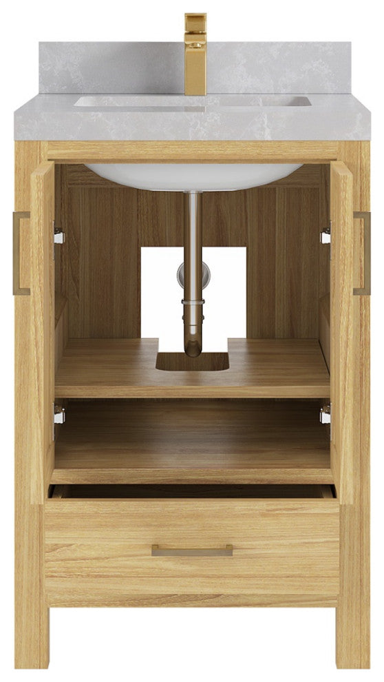 Malibu Teak 24" Single Sink Bath Vanity in Light Natural  2" Pearl Gray