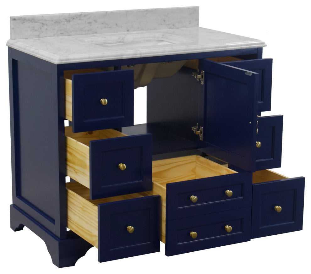 Madison 42" Bathroom Vanity, Royal Blue, Carrara Marble