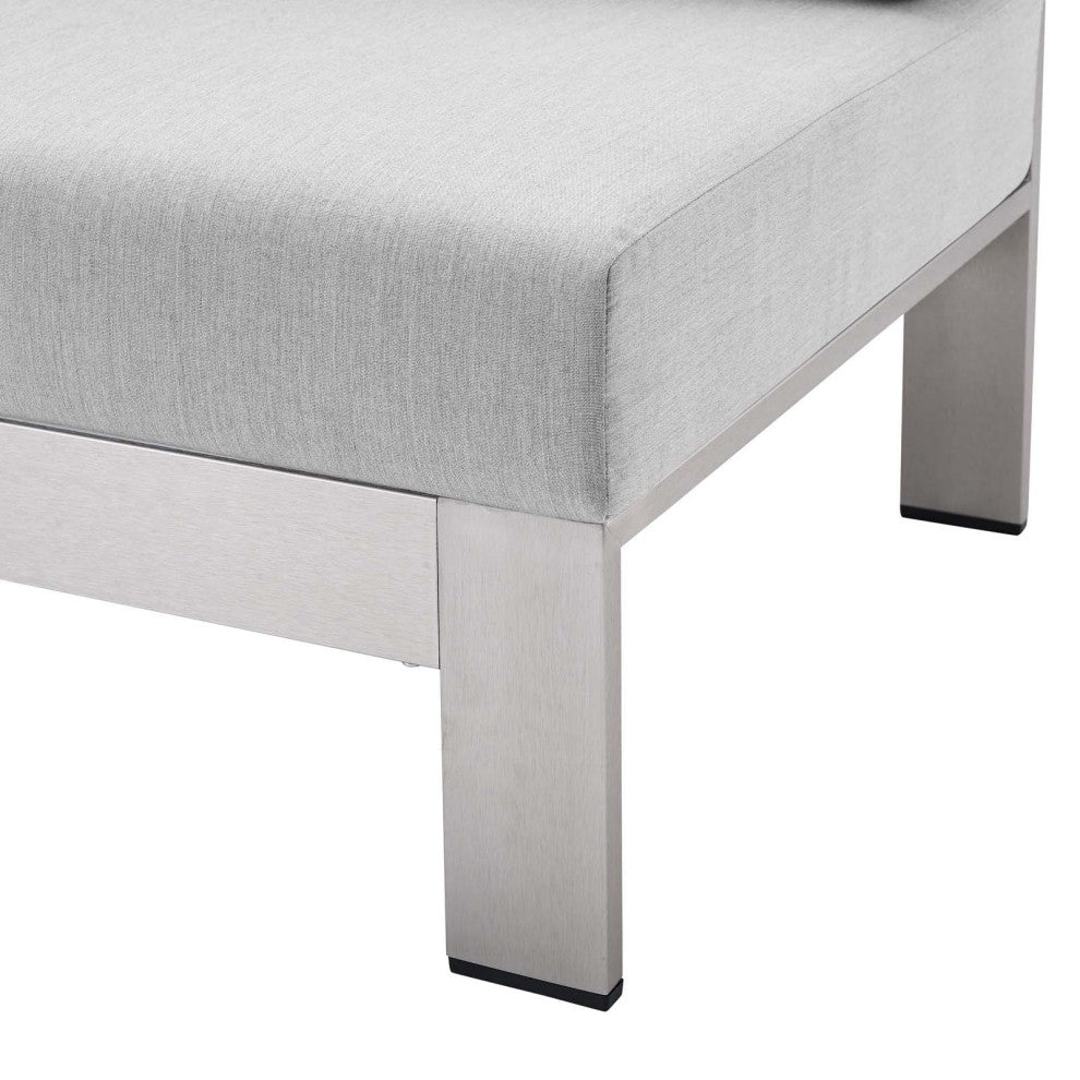 Lounge Loveseat Sofa, Sunbrella, Fabric, Aluminum, Silver Gray, Outdoor