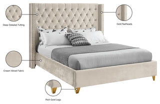 Barolo Velvet Upholstered Bed, Cream, Queen