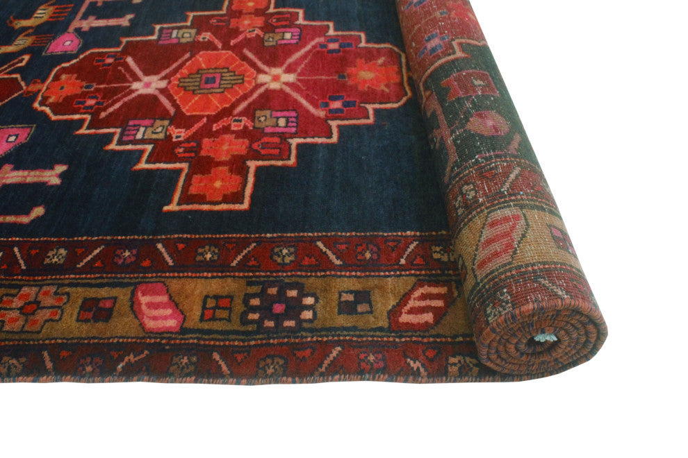 Fine Vintage Distressed Changeez Burgundy/Navy Runner, 3'6x10'0