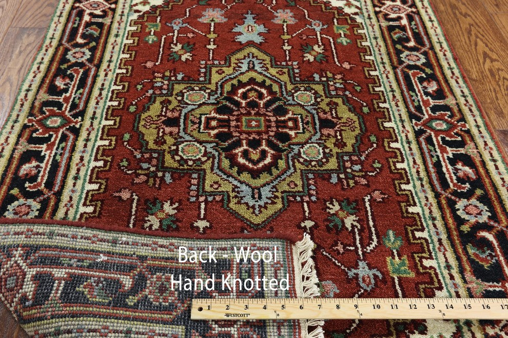 Heriz Veg Dyed Handmade Rug, Red, 3'2"x5'3"